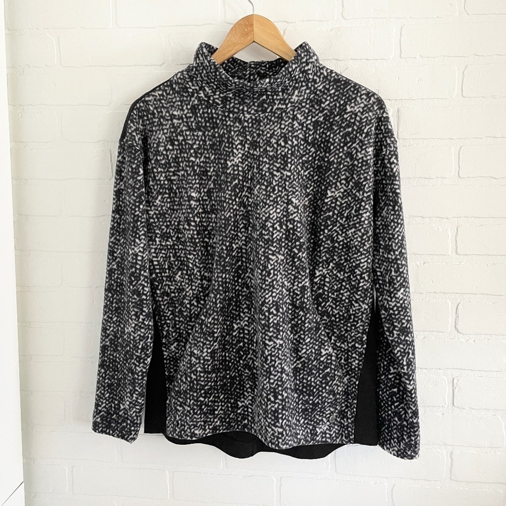 Anthropologie x Sandwich_ Fleece Sweater Pocket Blokecore Abstract print Black M